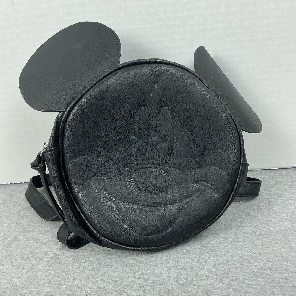 Disney Mickey Mouse Mini Backpack Black Faux Leather Ears Embossed Face - Picture 1 of 7